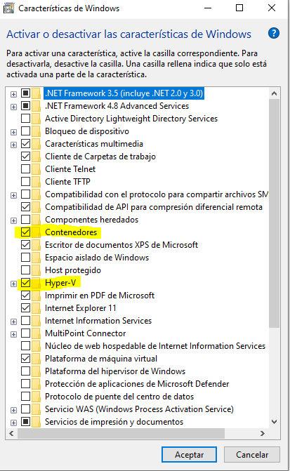 Características de Windows para contenedores Docker.