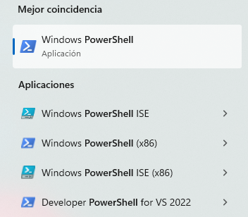 La aplicación de Power Shell en Windows